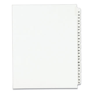 Preprinted Legal Exhibit Side Tab Index Dividers, Avery Style, 25-Tab, 51 to 75, 11 x 8.5, White, 1 Set, (1332)