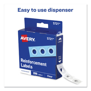 Dispenser Pack Hole Reinforcements, 0.25" Dia, Clear, 200/Pack, (5721)