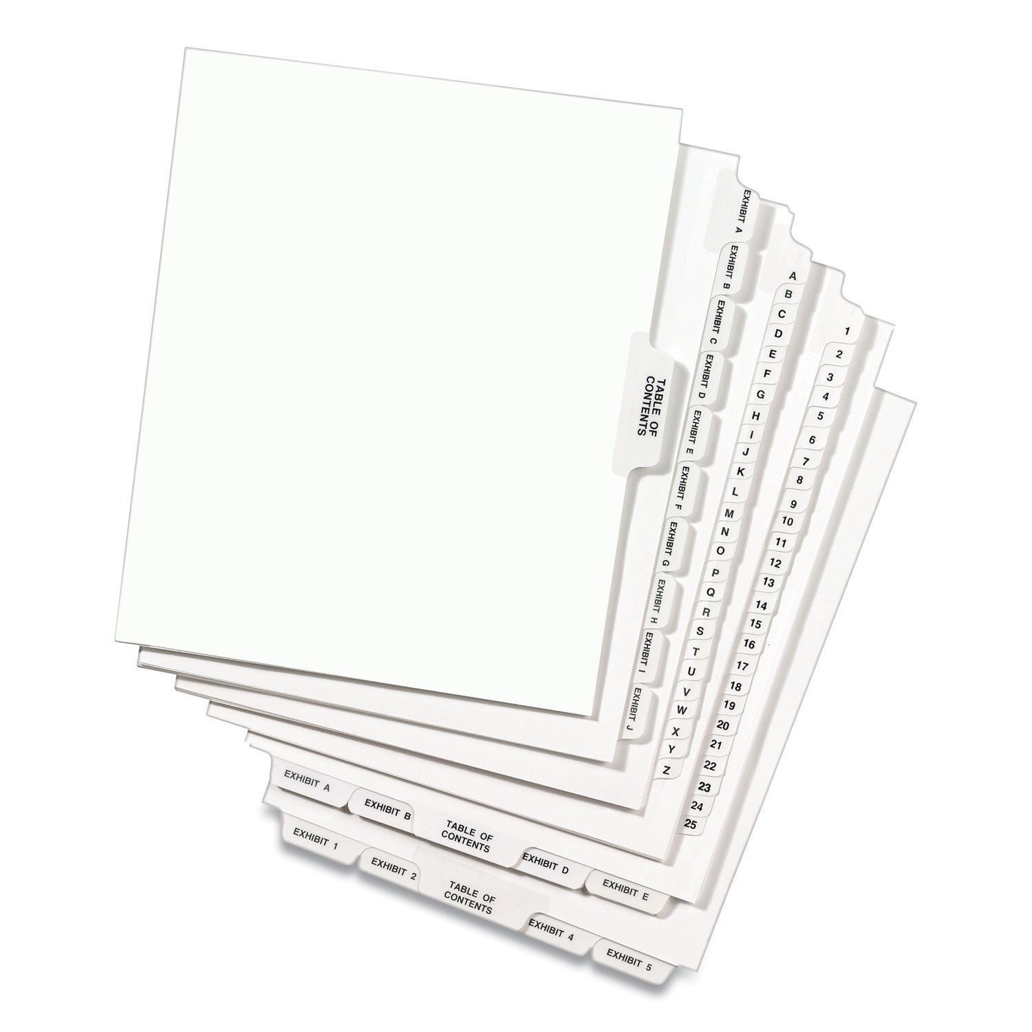 Preprinted Legal Exhibit Side Tab Index Dividers, Avery Style, 10-Tab, 6, 11 x 8.5, White, 25/Pack - 