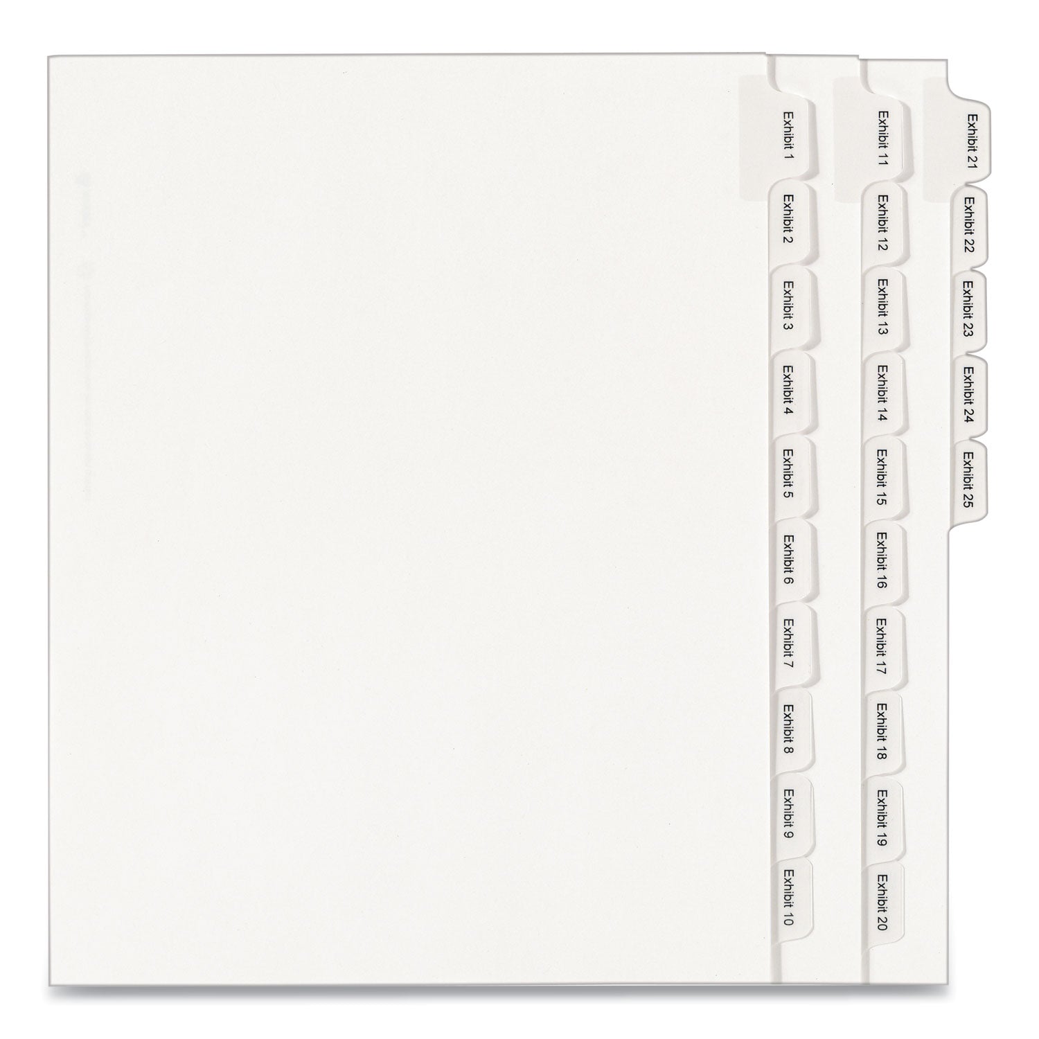 Preprinted Legal Exhibit Side Tab Index Dividers, Allstate Style, 25-Tab, Exhibit 1 to Exhibit 25, 11 x 8.5, White, 1 Set - 