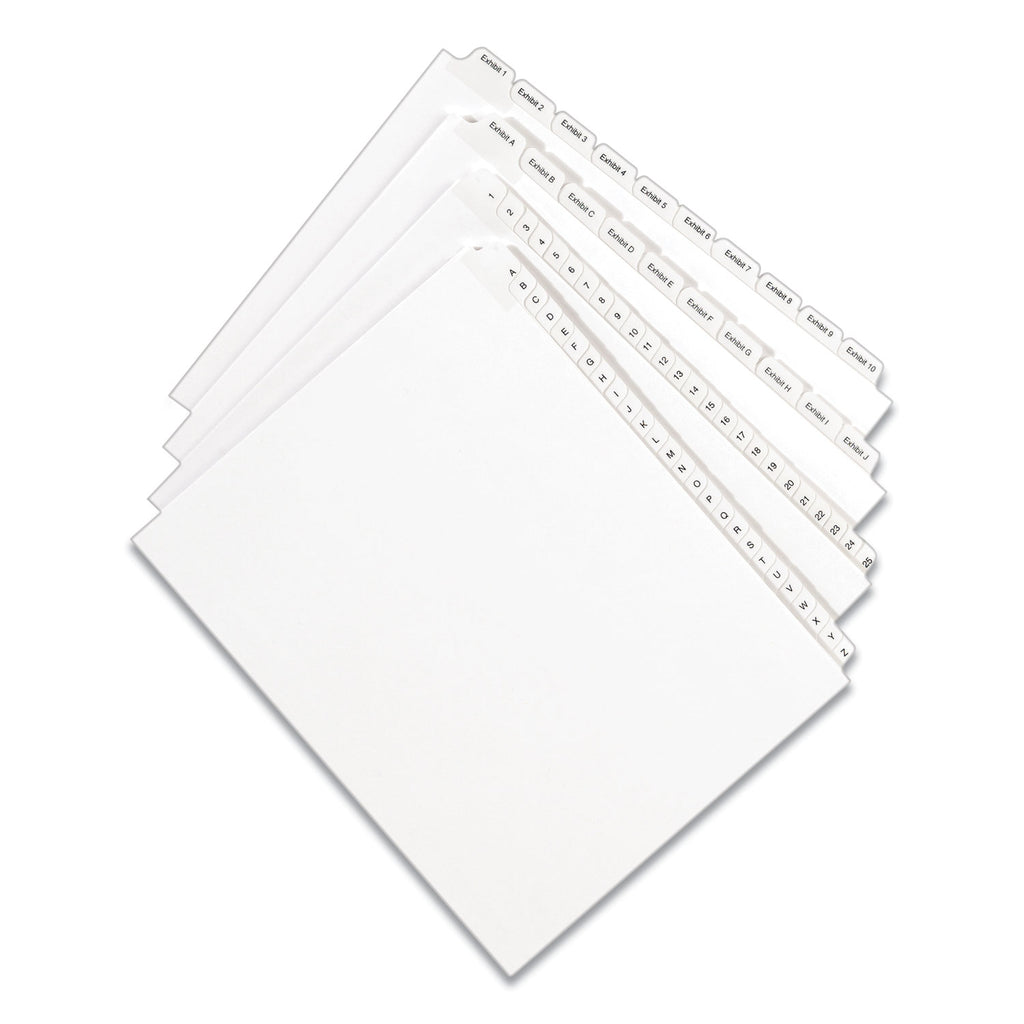 Preprinted Legal Exhibit Side Tab Index Dividers, Allstate Style, 10-Tab, 13, 11 x 8.5, White, 25/Pack - 