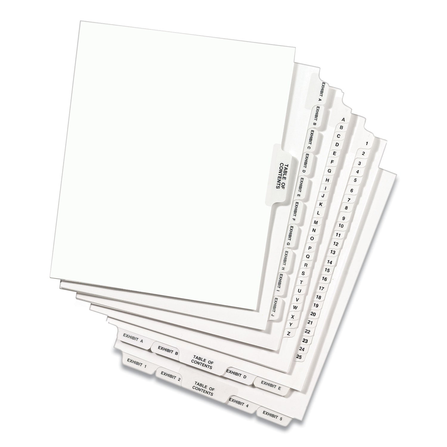 Preprinted Legal Exhibit Side Tab Index Dividers, Avery Style, 10-Tab, 5, 11 x 8.5, White, 25/Pack - 