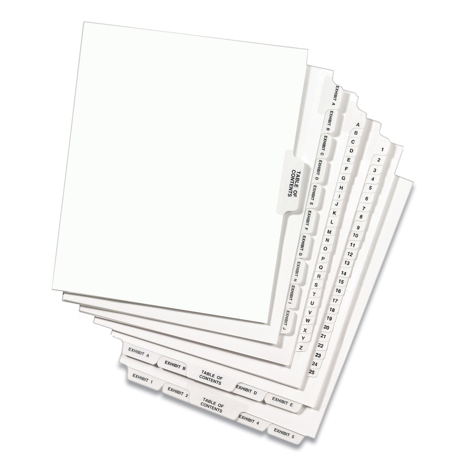 Preprinted Legal Exhibit Side Tab Index Dividers, Avery Style, 10-Tab, 5, 11 x 8.5, White, 25/Pack