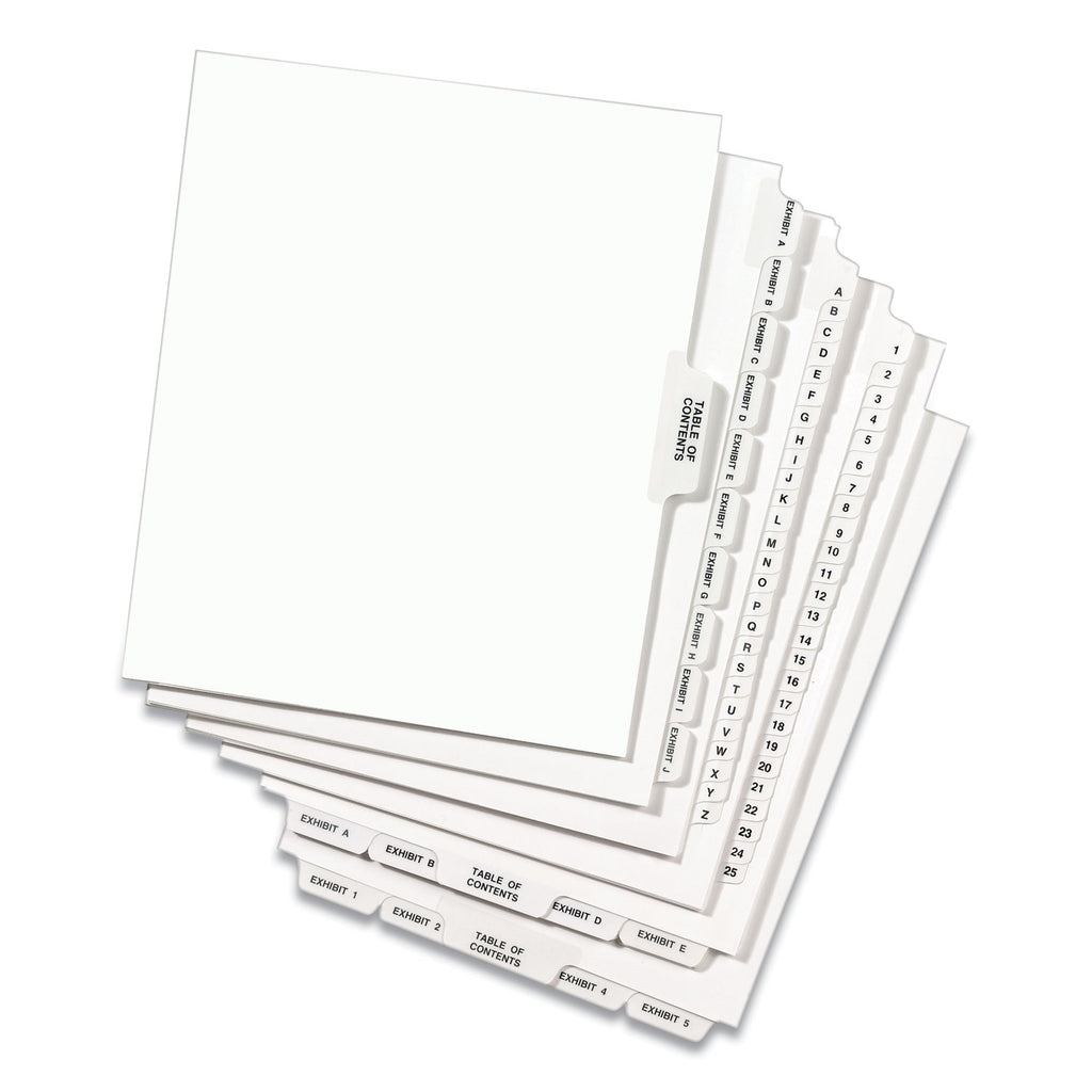 Preprinted Legal Exhibit Side Tab Index Dividers, Avery Style, 10-Tab, 9, 11 x 8.5, White, 25/Pack