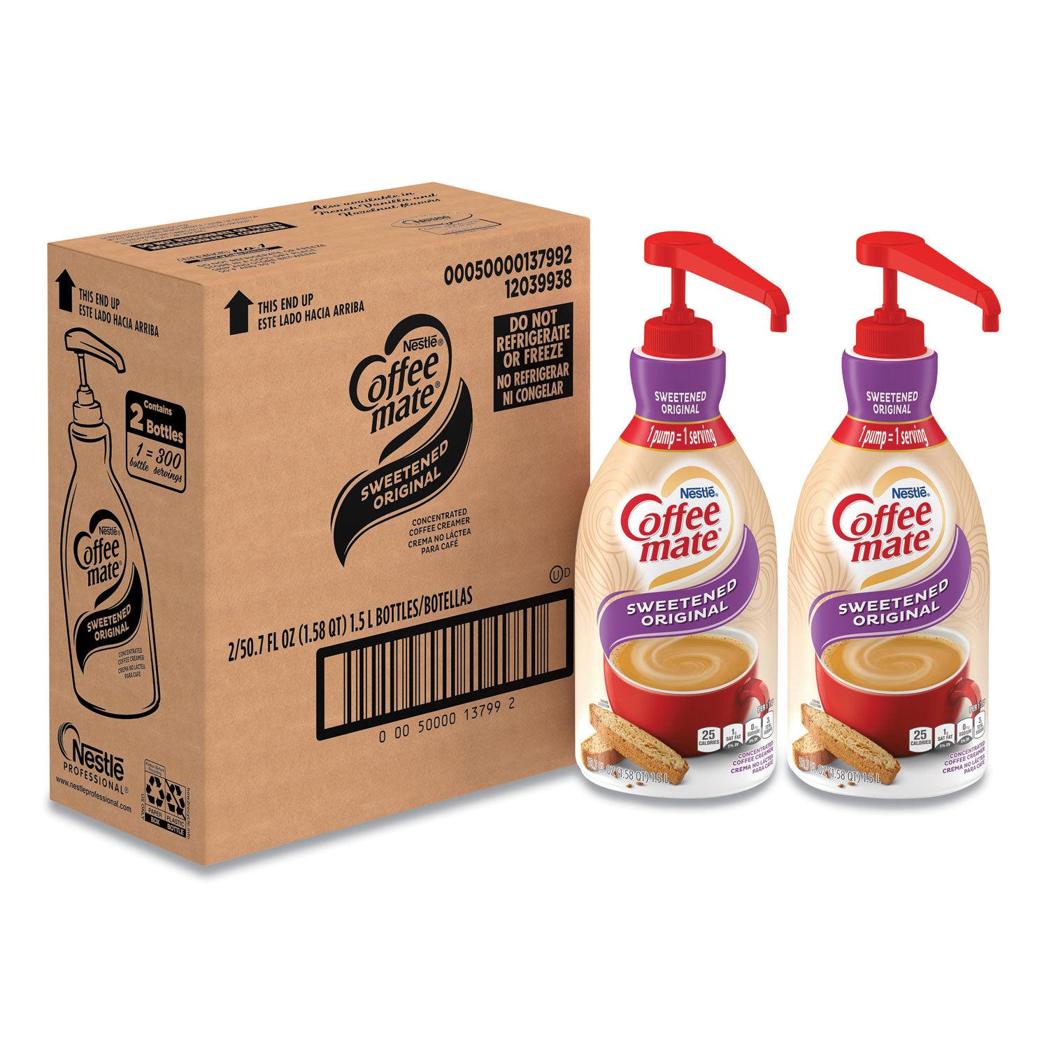 Liquid Coffee Creamer, Sweetened Original, 1.5 Liter Pump Bottle, 2/Carton - 1