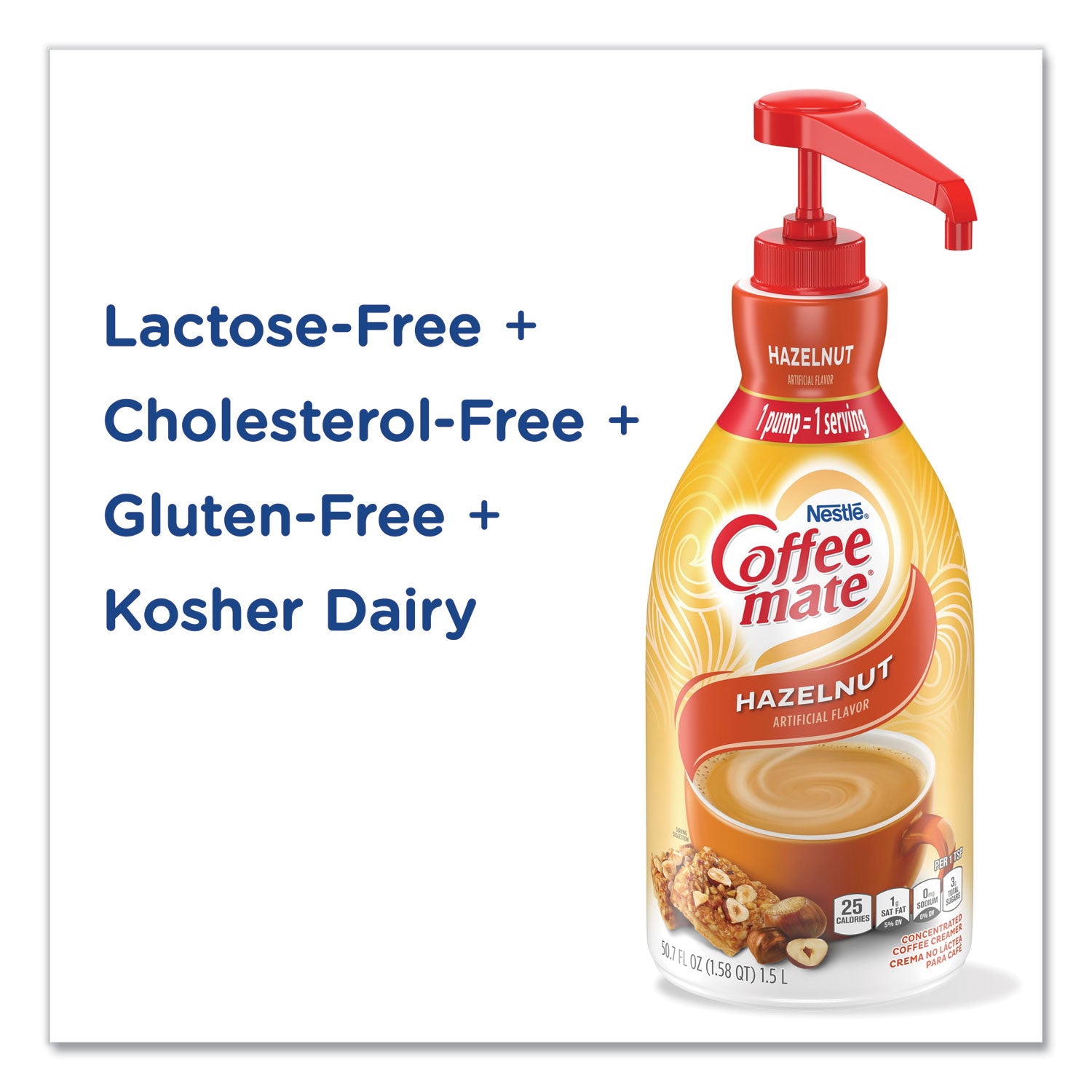 Liquid Coffee Creamer, Hazelnut, 1500mL Pump Bottle - 