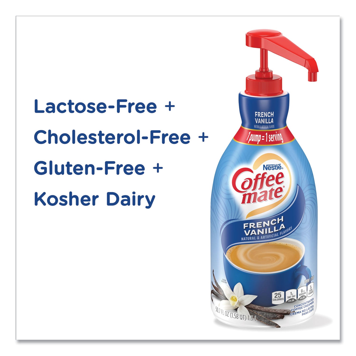 Liquid Coffee Creamer, French Vanilla, 1500mL Pump Bottle - 