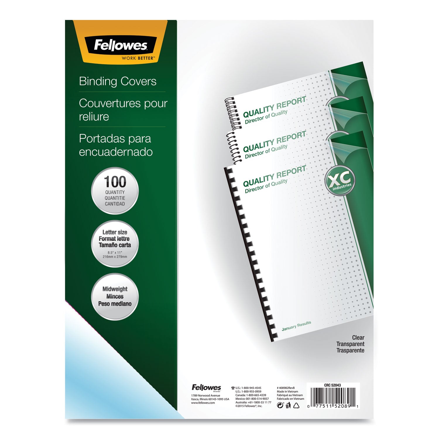 Crystals Transparent Presentation Covers for Binding Systems, Clear, with Square Corners, 11 x 8.5, Unpunched, 100/Pack - 