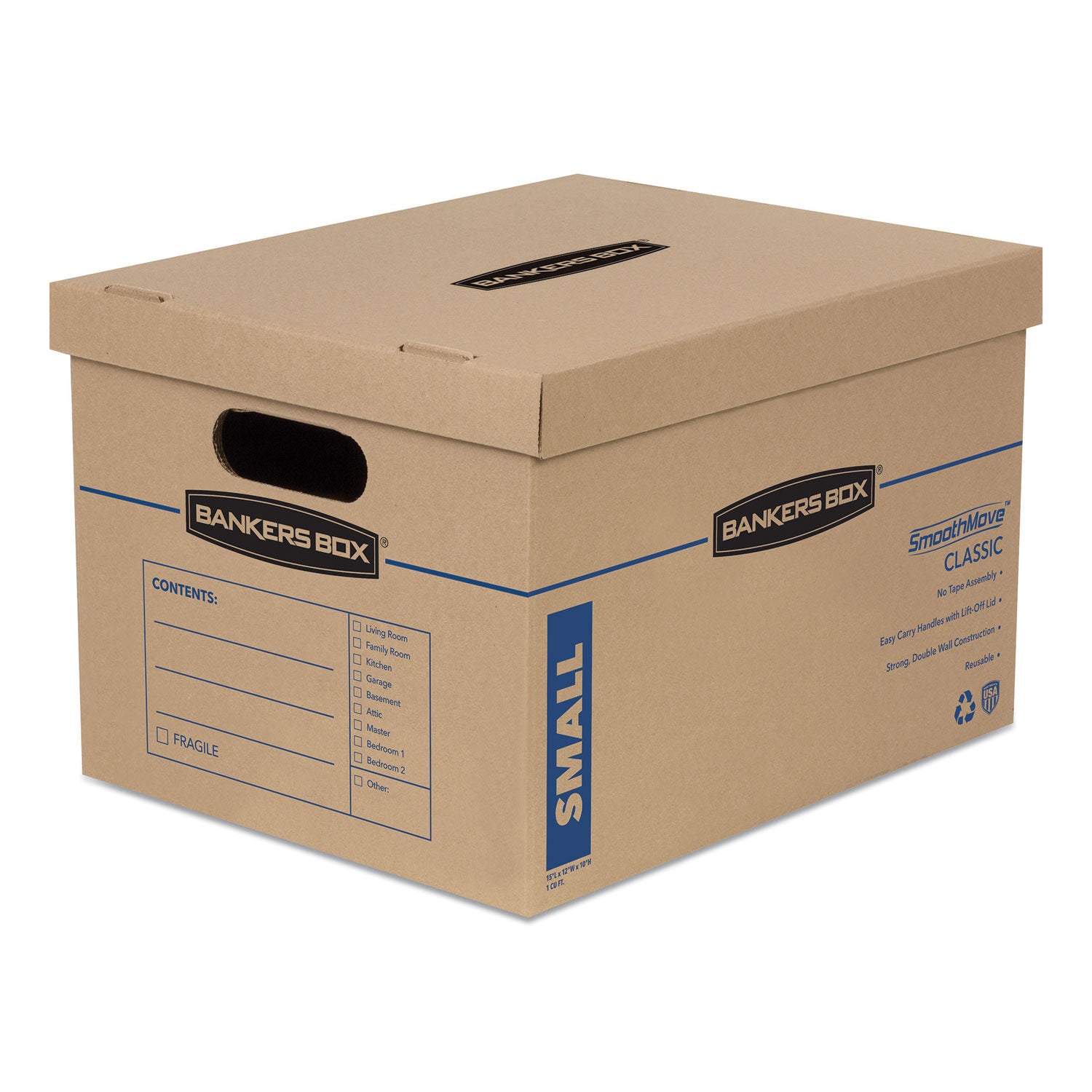 SmoothMove Classic Moving/Storage Boxes, Half Slotted Container (HSC), Small, 12" x 15" x 10", Brown/Blue, 20/Carton - 