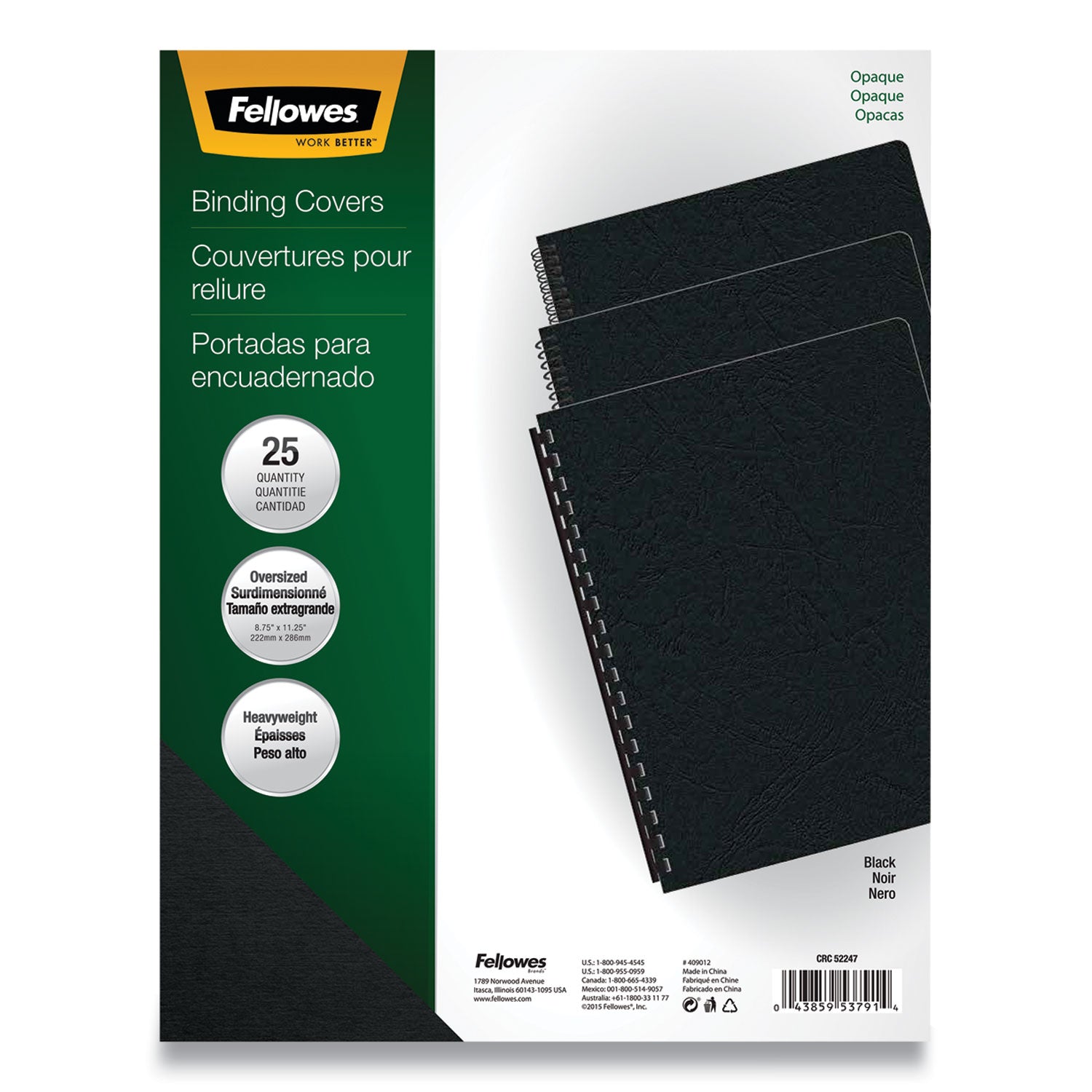 Futura Presentation Covers for Binding Systems, Opaque Black, 11.25 x 8.75, Unpunched, 25/Pack - 