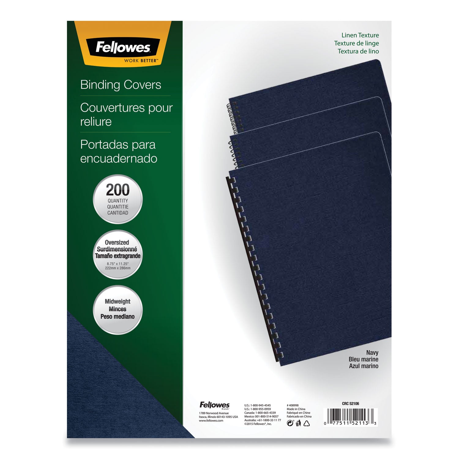 Expressions Linen Texture Presentation Covers for Binding Systems, Navy, 11.25 x 8.75, Unpunched, 200/Pack - 