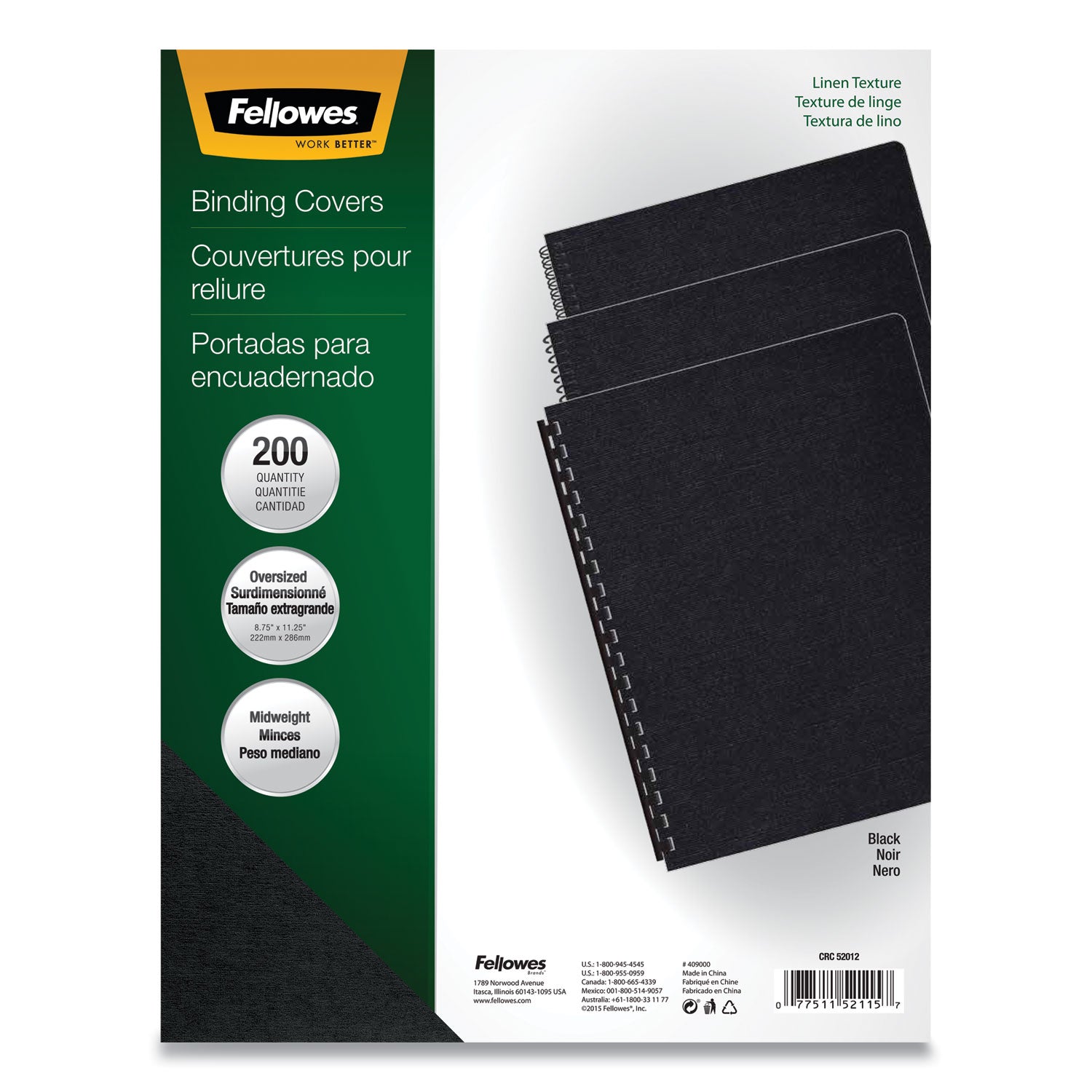 Expressions Linen Texture Presentation Covers for Binding Systems, Black, 11.25 x 8.75, Unpunched, 200/Pack - 
