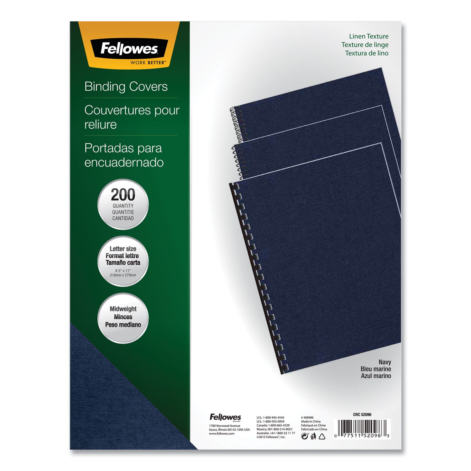 Expressions Linen Texture Presentation Covers for Binding Systems, Navy, 11 x 8.5, Unpunched, 200/Pack - 