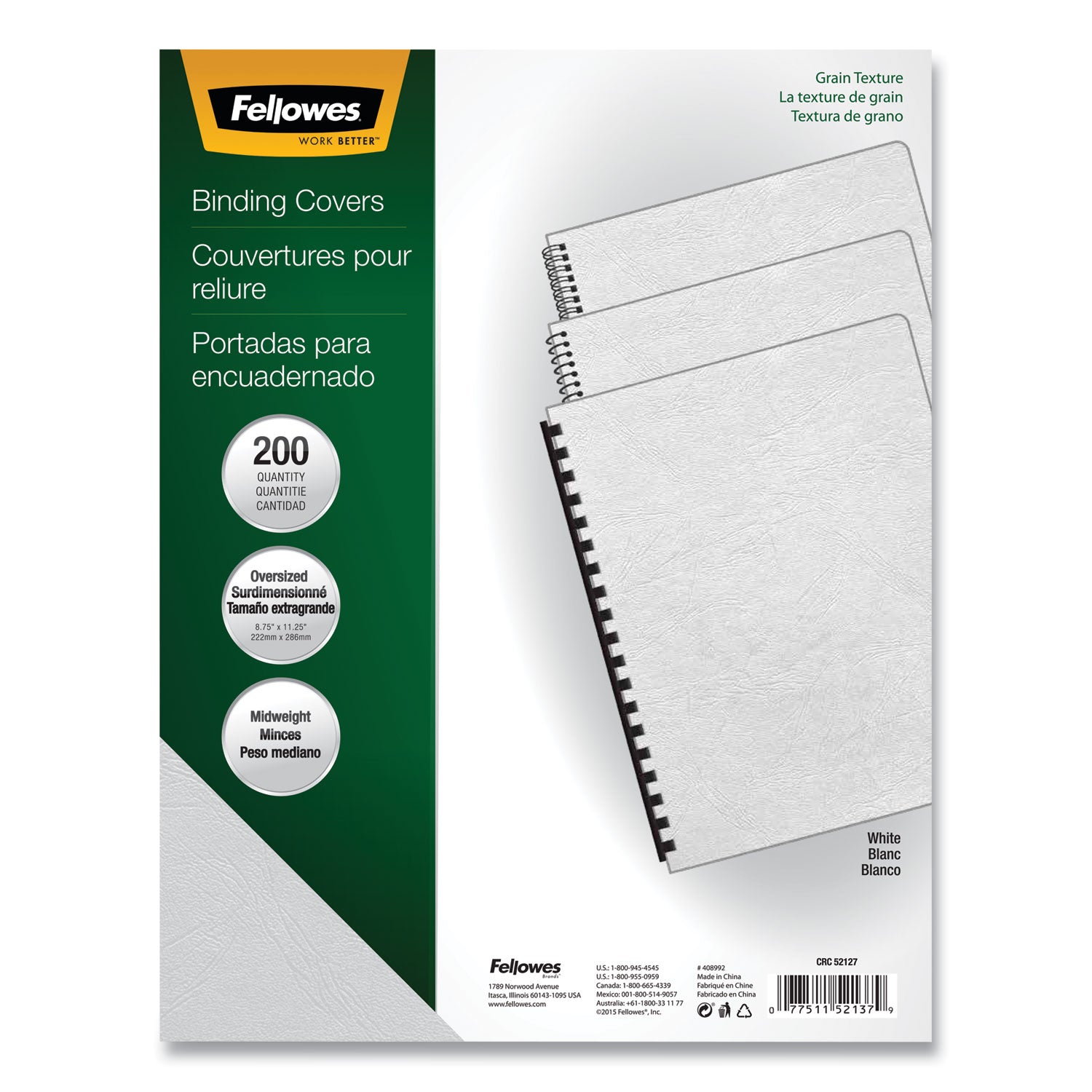 Expressions Classic Grain Texture Presentation Covers for Binding Systems, White, 11.25 x 8.75, Unpunched, 200/Pack - 