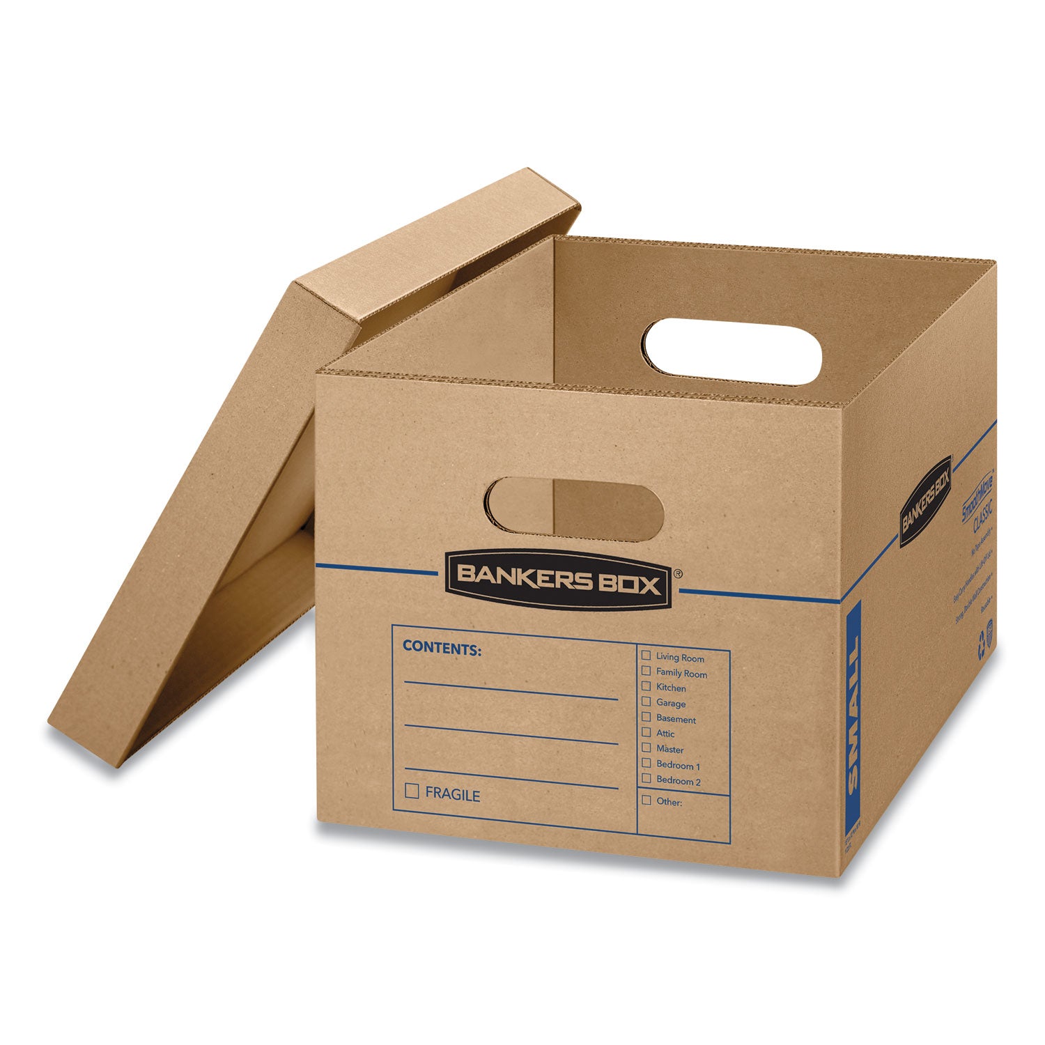 SmoothMove Classic Moving/Storage Boxes, Half Slotted Container (HSC), Small, 12" x 15" x 10", Brown/Blue, 10/Carton - 