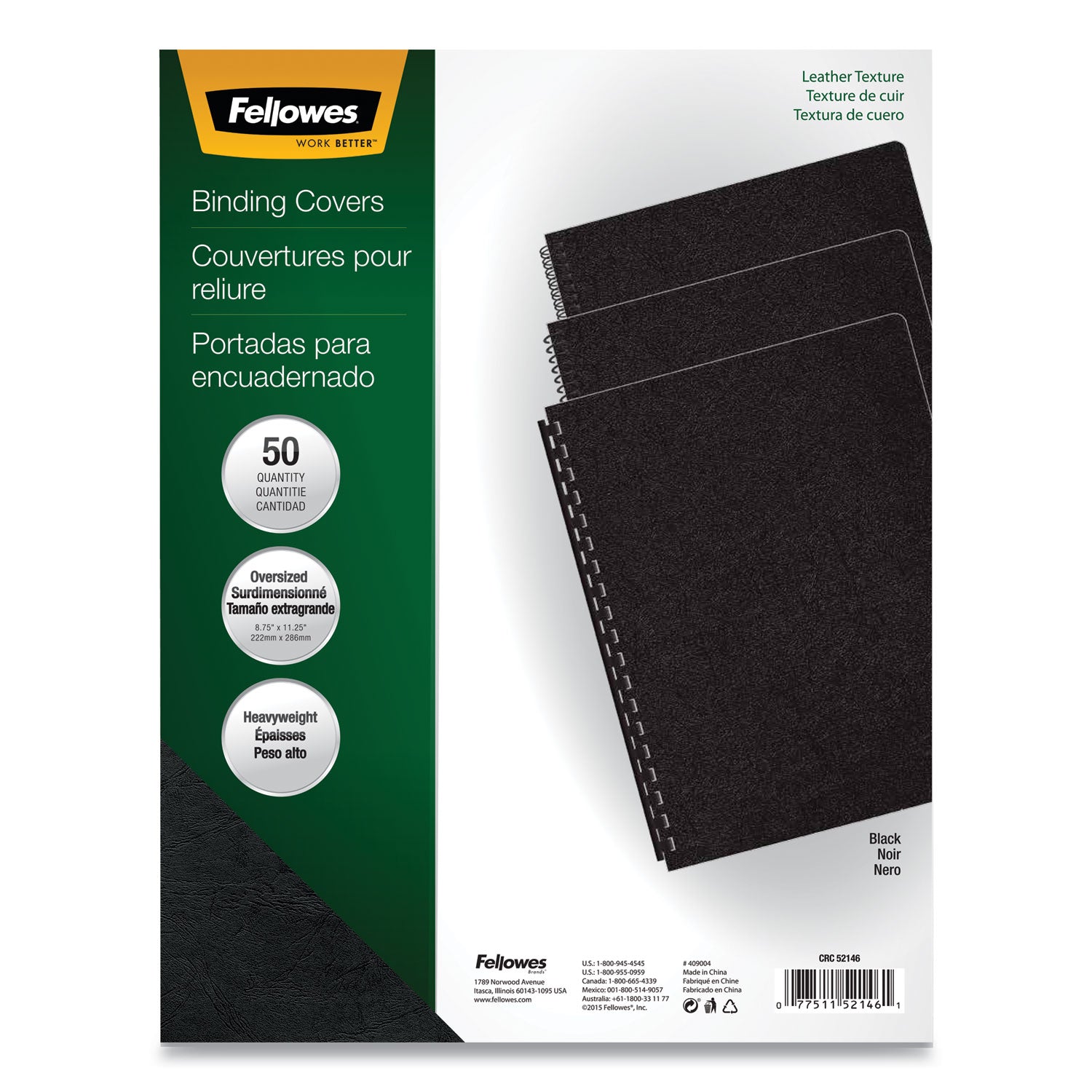 Executive Leather-Like Presentation Cover, Black, 11.25 x 8.75, Unpunched, 50/Pack - 