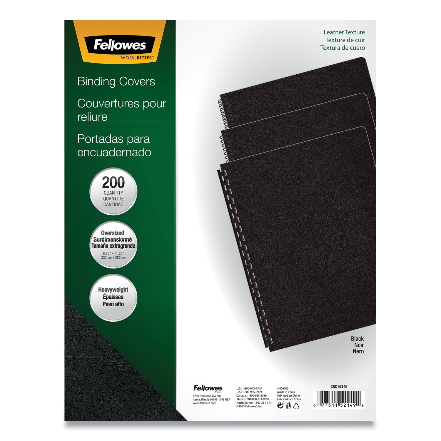 Executive Leather-Like Presentation Cover, Black, 11.25 x 8.75, Unpunched, 200/Pack - 