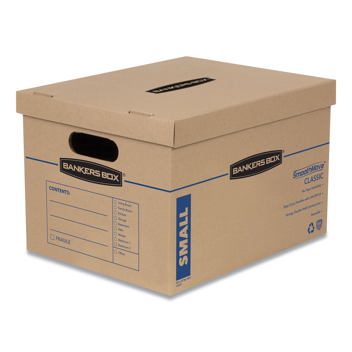 SmoothMove Classic Moving/Storage Boxes, Half Slotted Container (HSC), Small, 12" x 15" x 10", Brown/Blue, 10/Carton - 