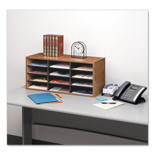 Particle Board Desktop Sorter, 12 Compartments, 29 x 11.88 x 12.94, Medium Oak - 