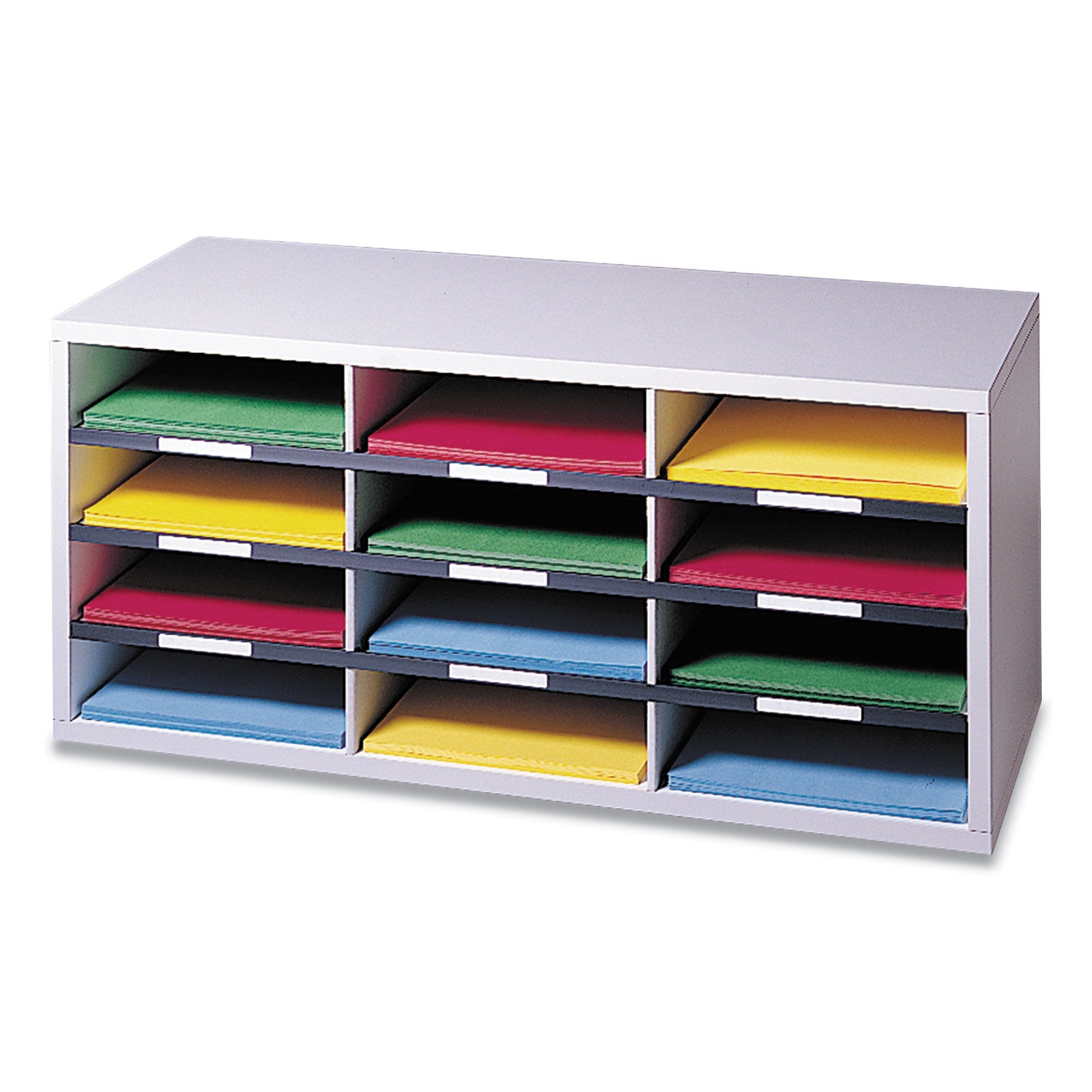 Particle Board Desktop Sorter, 12 Compartments, 29 x 11.88 x 12.9, Dove Gray - 