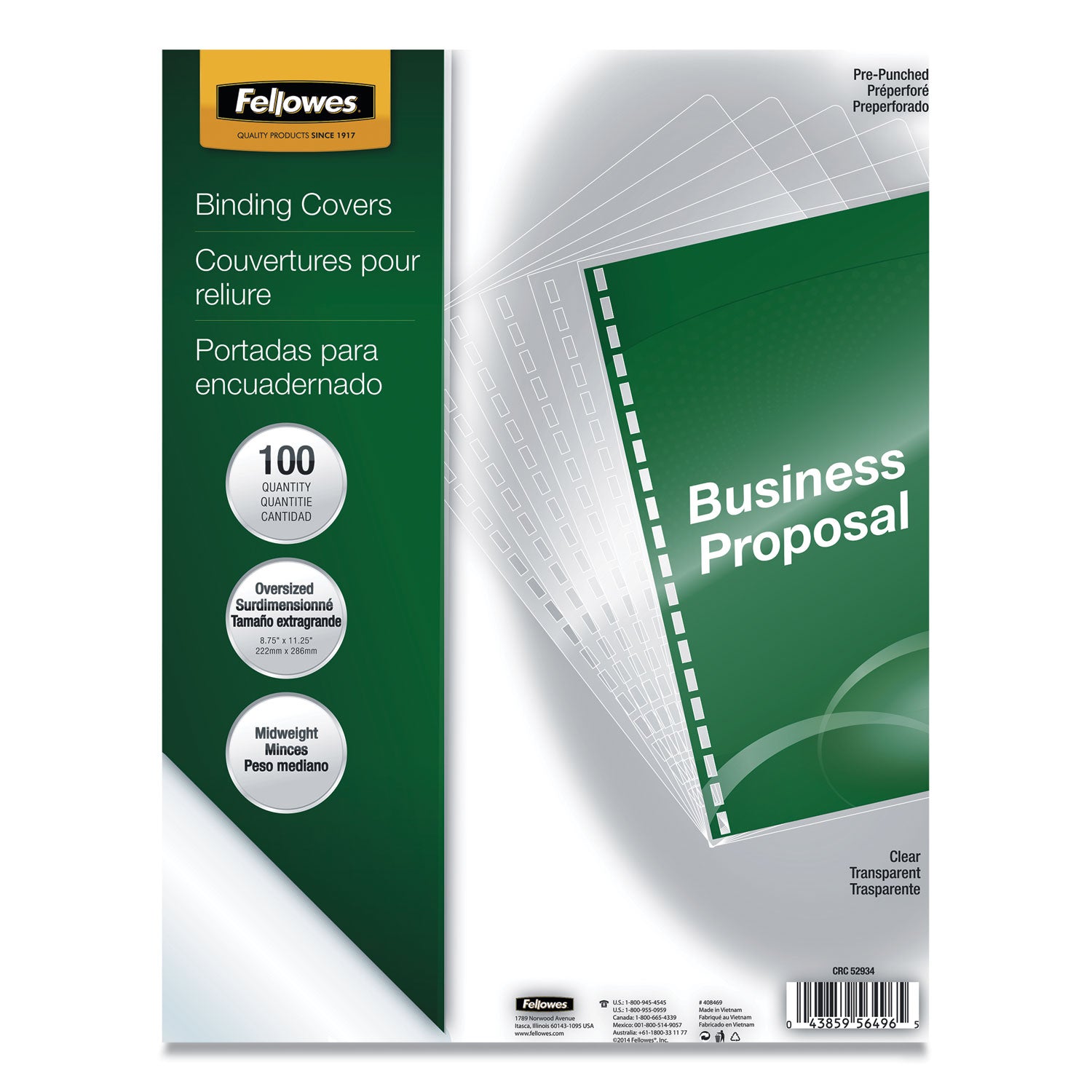 Crystals Transparent Presentation Covers for Binding Systems, Clear, with Round Corners, 11.25 x 8.75, Punched, 100/Pack - 
