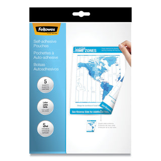 Self-Adhesive Laminating Pouches, 5 mil, 9" x 11.5", Gloss Clear, 5/Pack - 