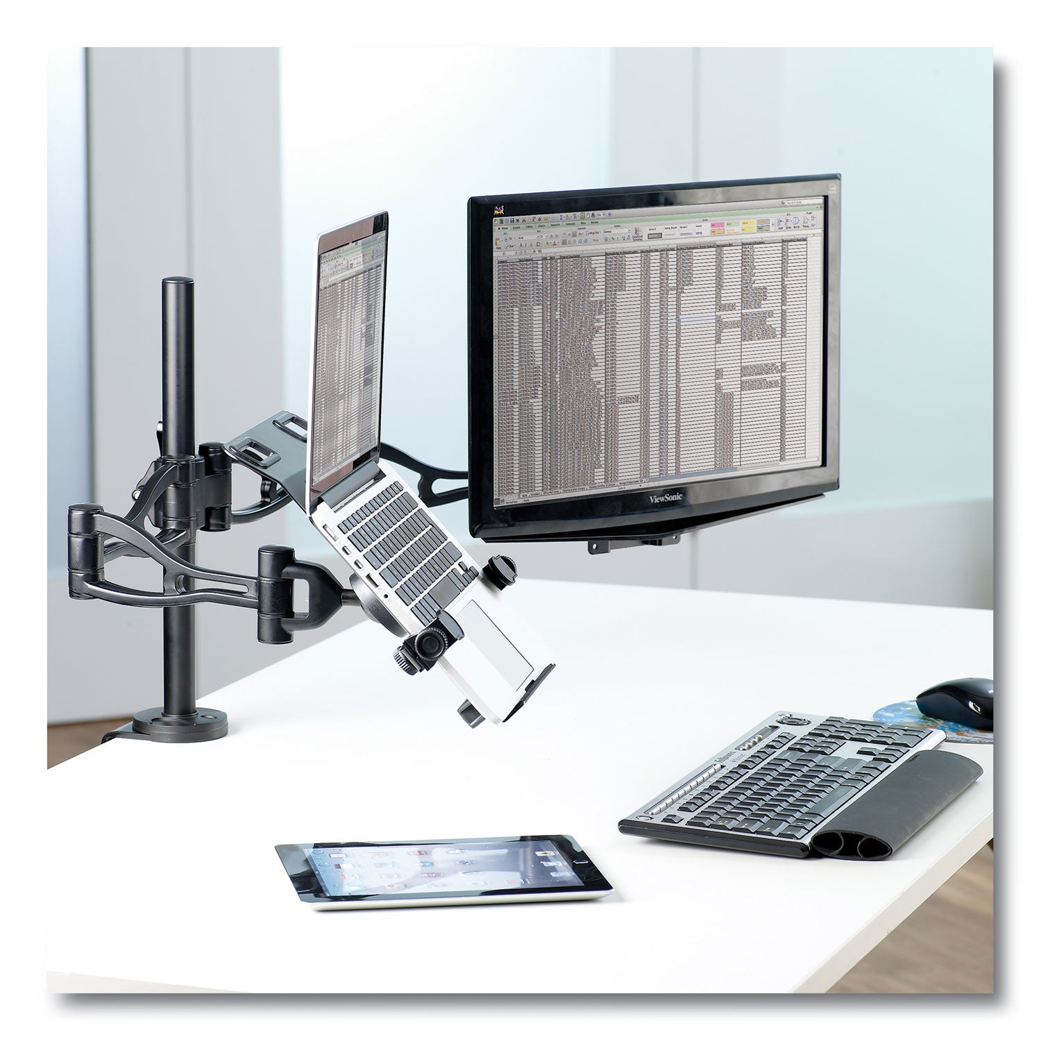 Professional Series Depth Adjustable Monitor Arm, 360 Degree Rotation, 37 Degree Tilt, 360 Degree Pan, Black, Supports 24 lb