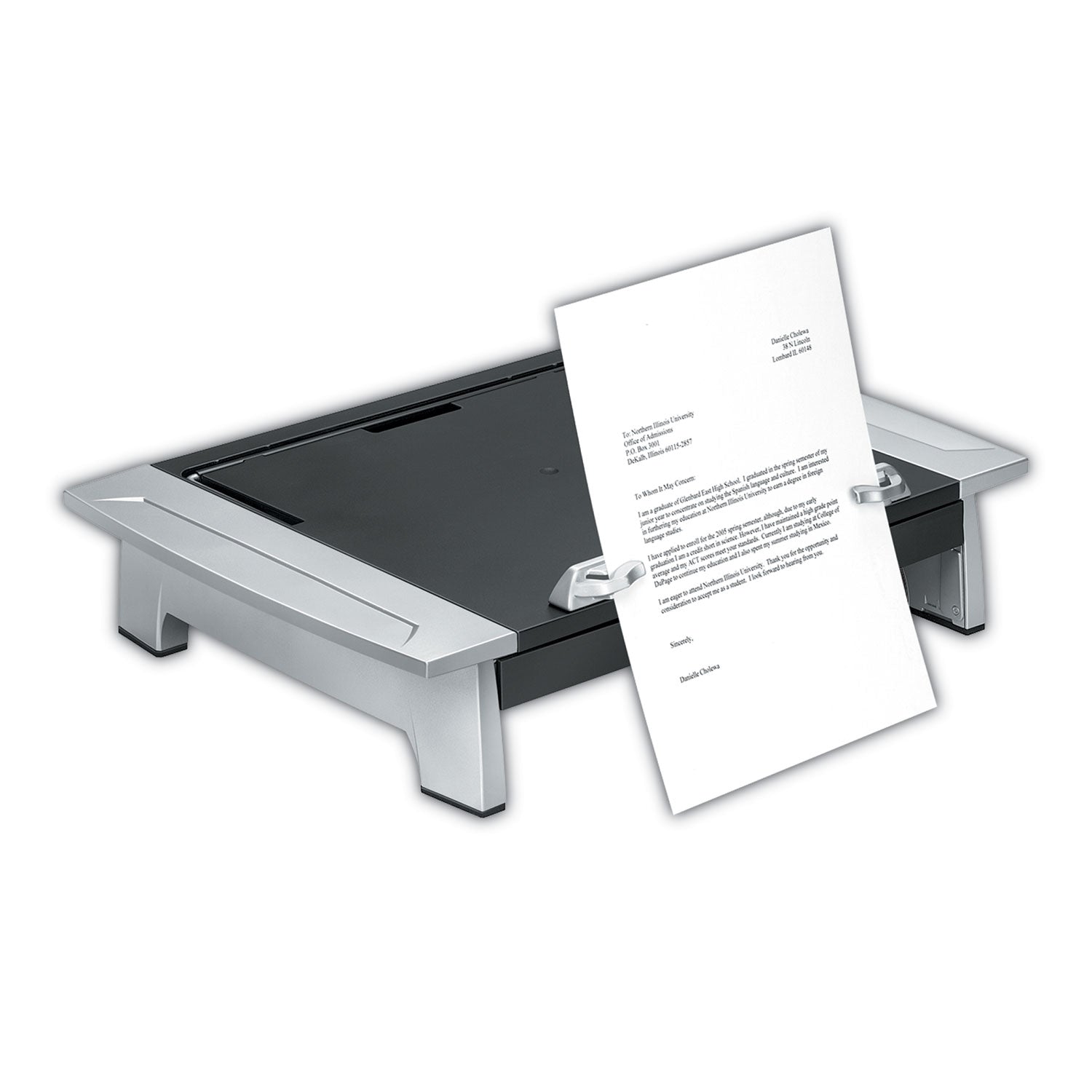 Office Suites Monitor Riser Plus, 19.88" x 14.06" x 4" to 6.5", Black/Silver, Supports 80 lbs - 