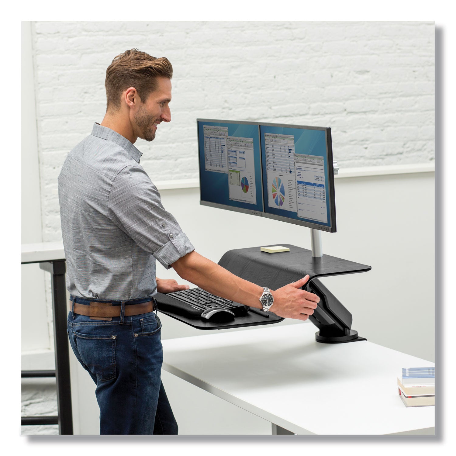 Lotus RT Sit-Stand Workstation, 48" x 30" x 42.2" to 49.2", Black