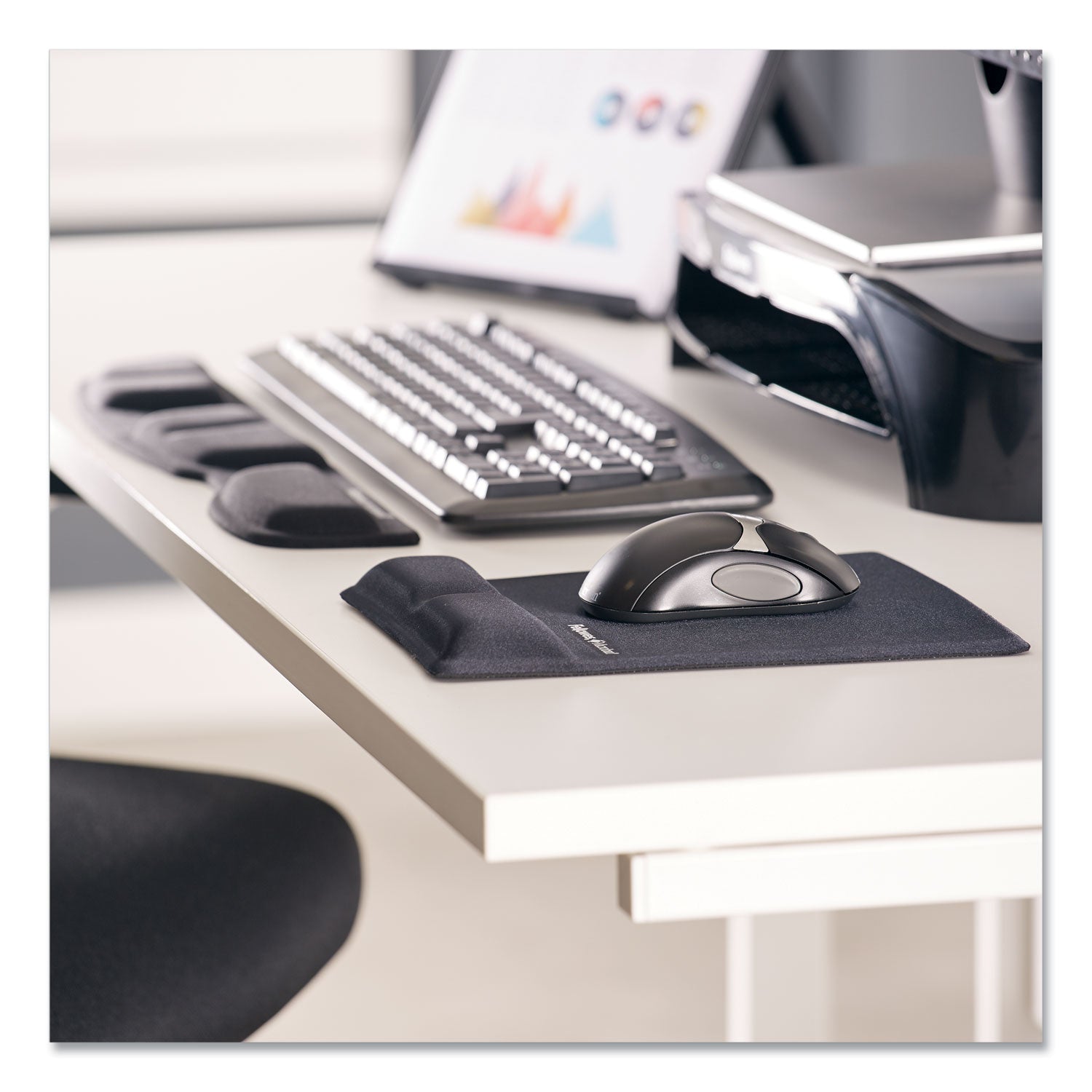 Ergonomic Memory Foam Wrist Rest with Attached Mouse Pad, 8.25 x 9.87, Black - 