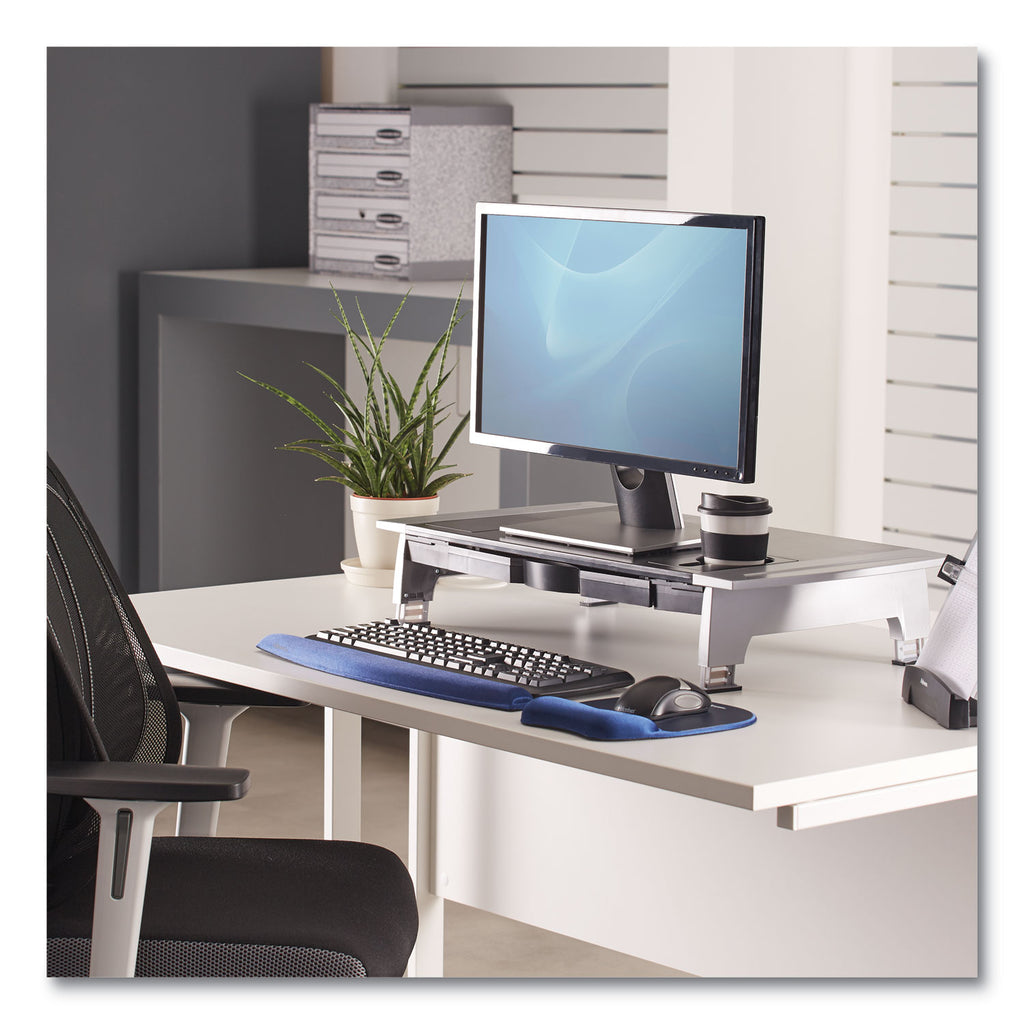 Office Suites Premium Monitor Riser, 27" x 14" x 4" to 6.5", Black/Silver