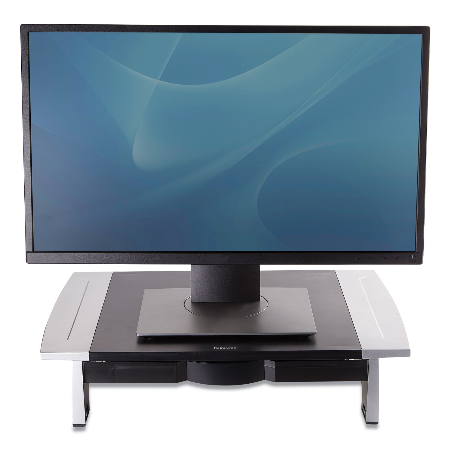 Office Suites Standard Monitor Riser, For 21" Monitors, 19.78" x 14.06" x 4" to 6.5", Black/Silver, Supports 80 lbs - 