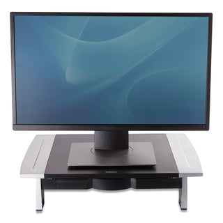 Office Suites Standard Monitor Riser, For 21" Monitors, 19.78" x 14.06" x 4" to 6.5", Black/Silver, Supports 80 lbs - 