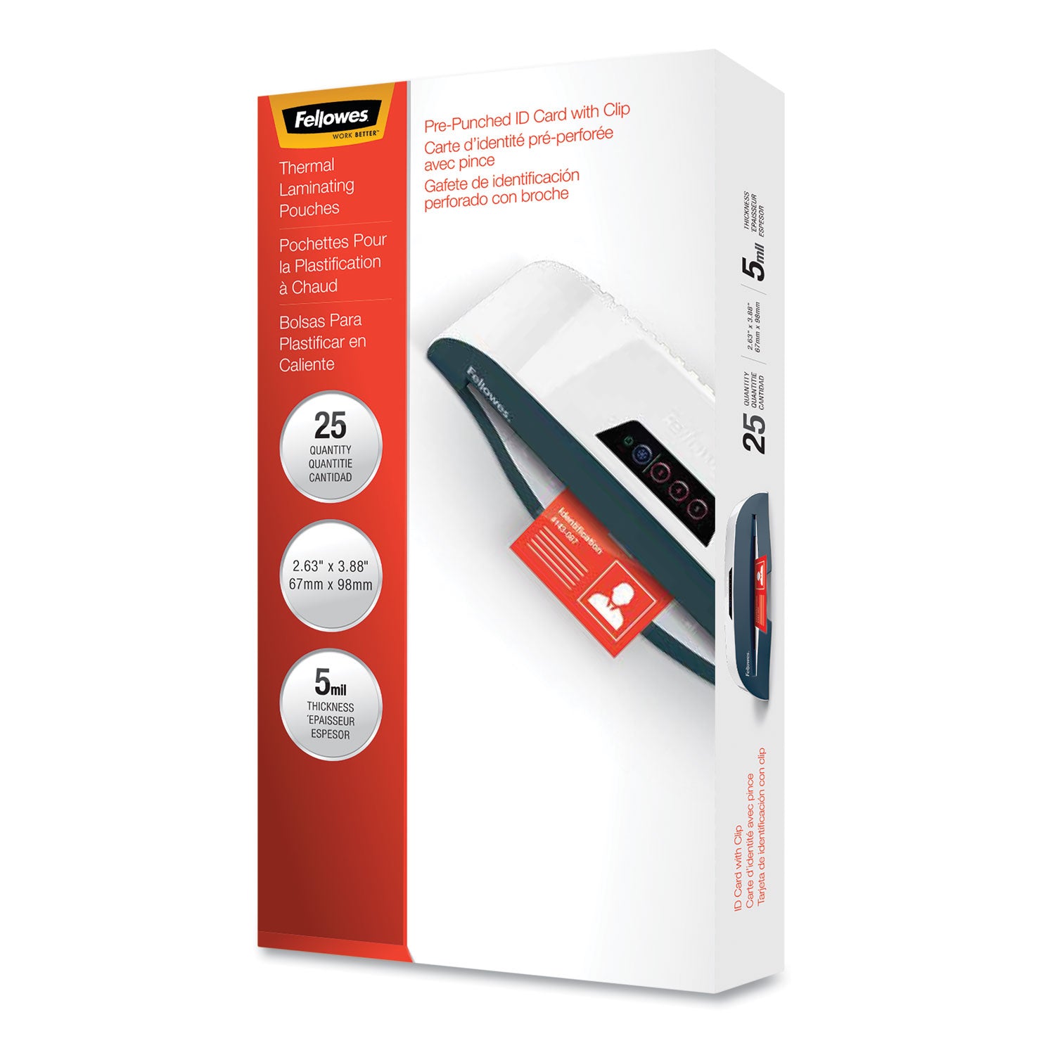 Laminating Pouches, 5 mil, 3.88" x 2.63", Gloss Clear, 25/Pack - 