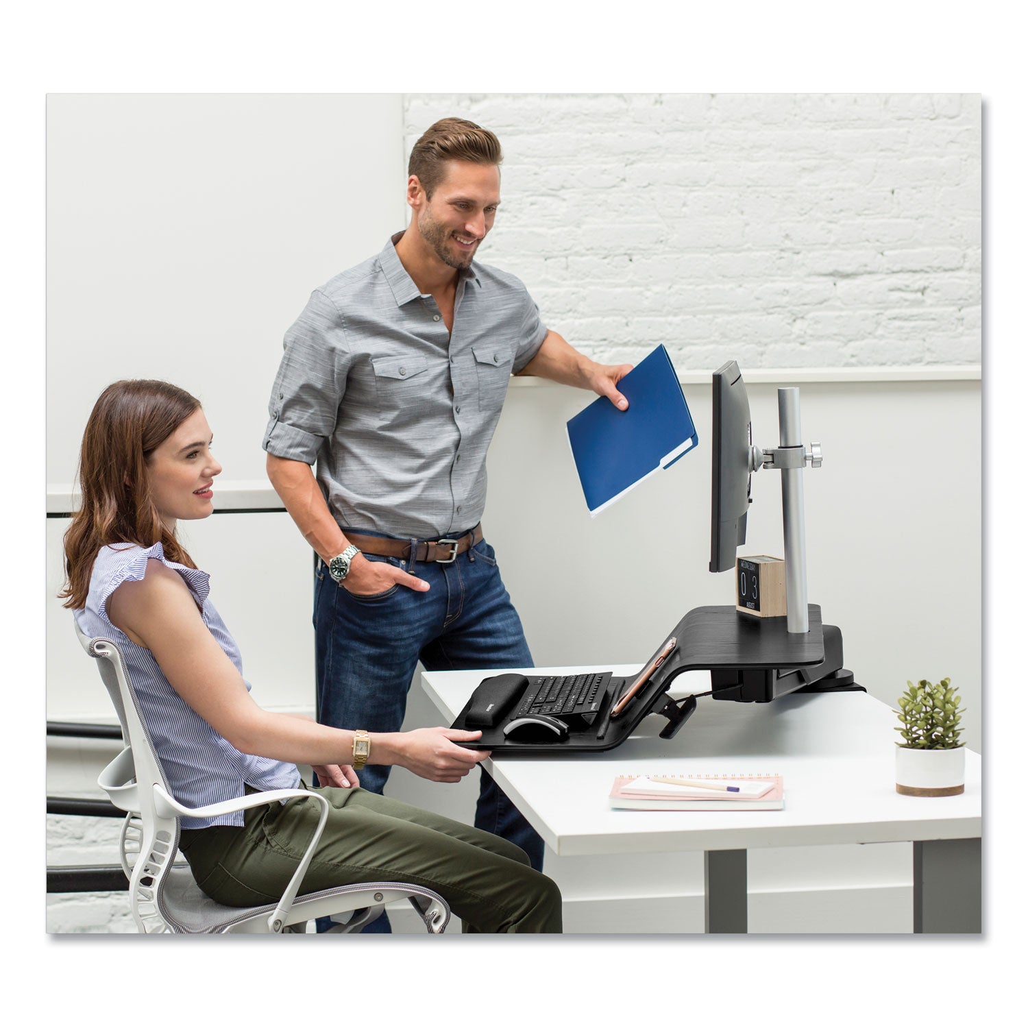 Lotus RT Sit-Stand Workstation, 48" x 30" x 42.2" to 49.2", Black