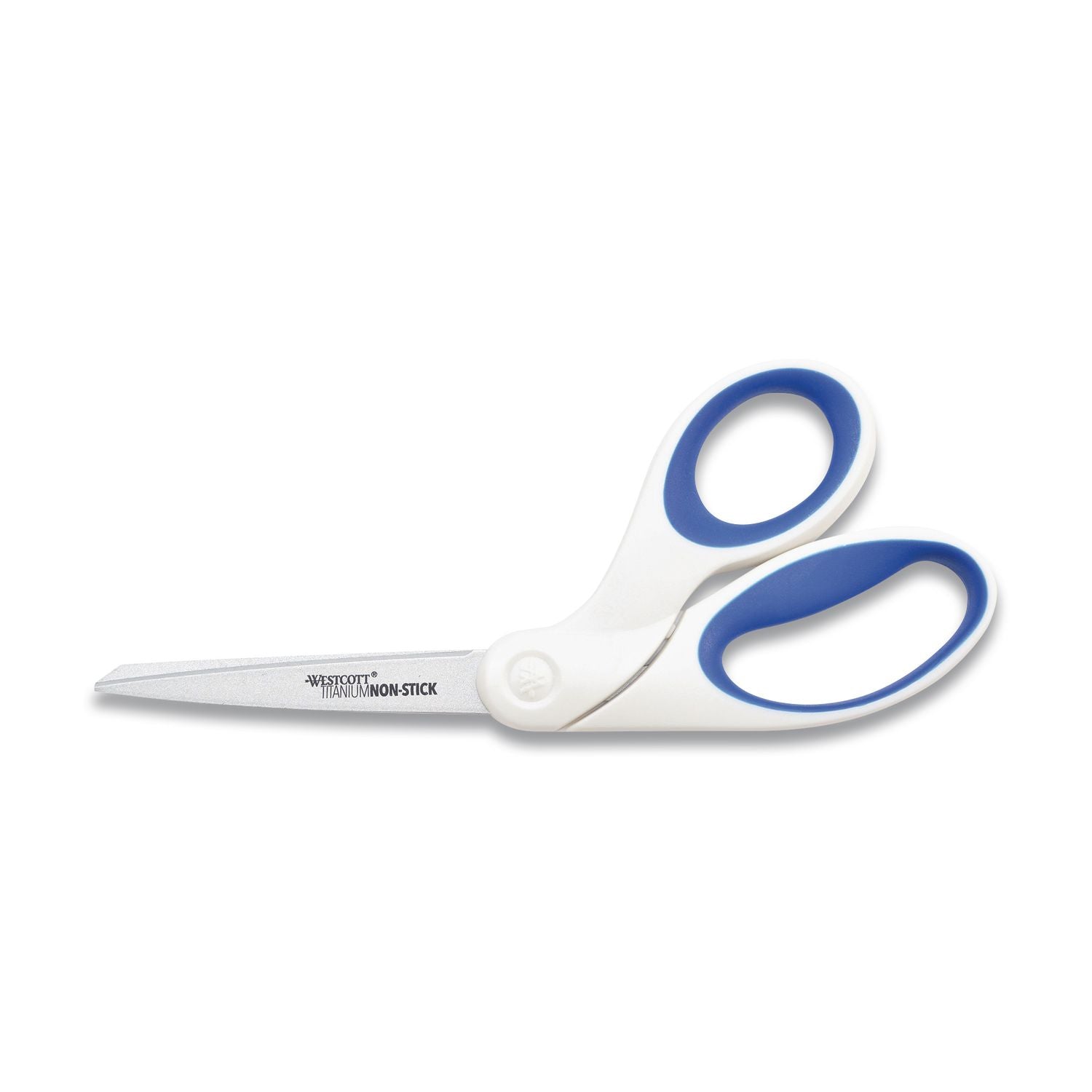 Non-Stick Titanium Bonded Scissors, 8" Long, 3.25" Cut Length, White/Blue Bent Handle