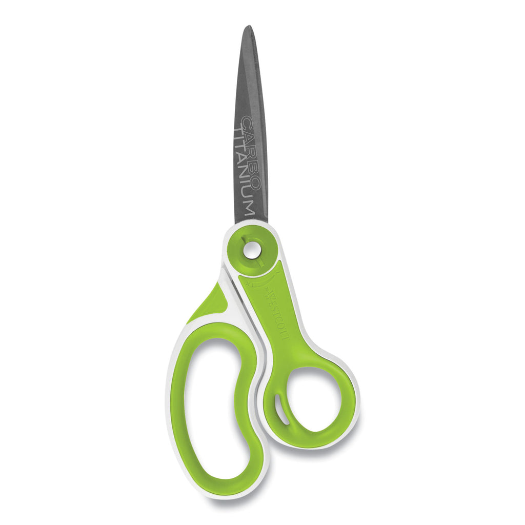 CarboTitanium Bonded Scissors, 8" Long, 3.25" Cut Length, White/Green Bent Handle