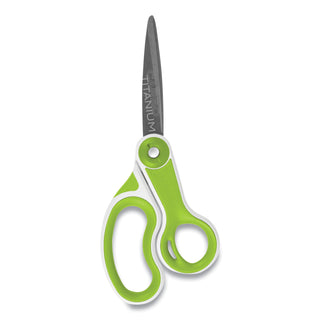 CarboTitanium Bonded Scissors, 8" Long, 3.25" Cut Length, White/Green Bent Handle