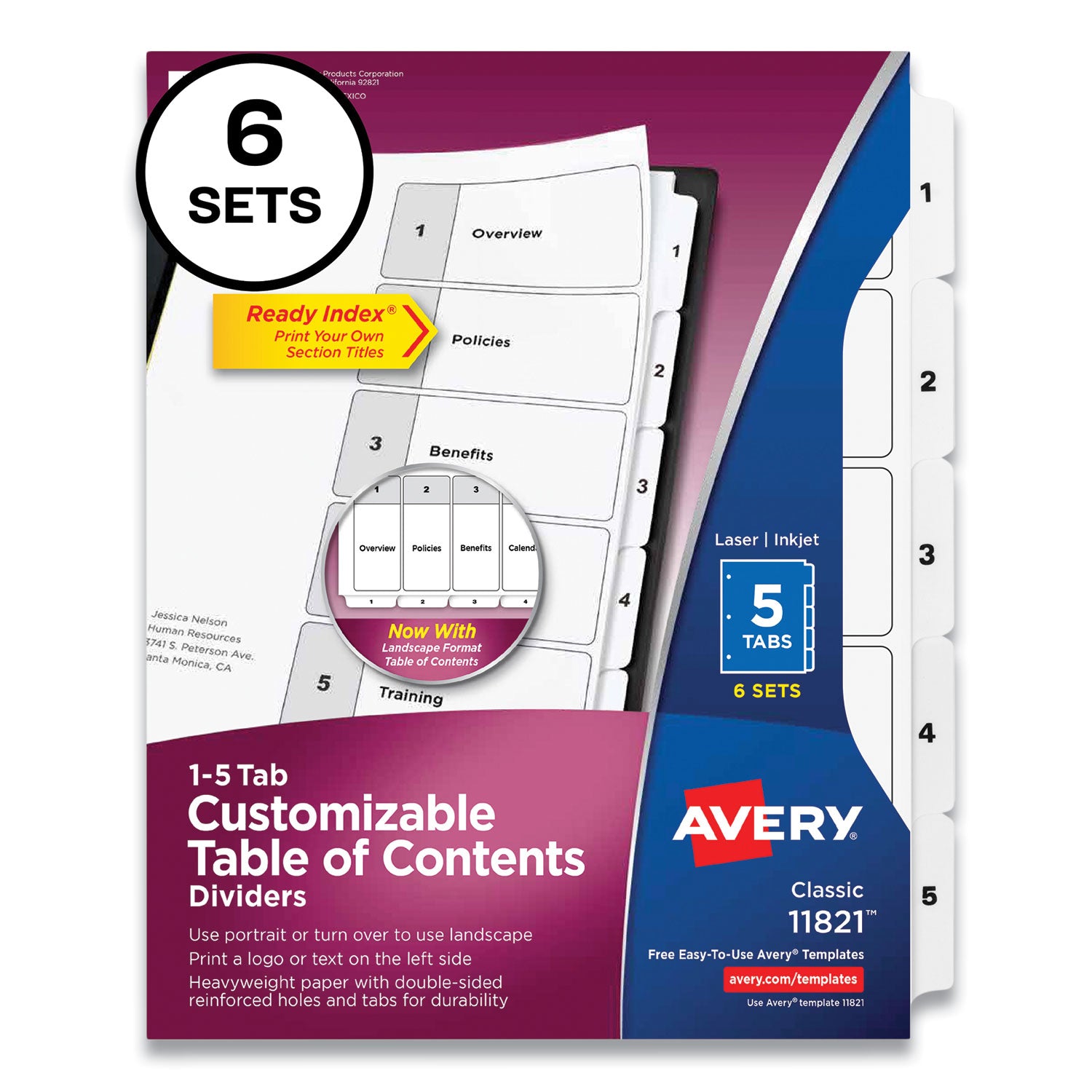 customizable-table-of-contents-ready-index-black-and-white-dividers-5-tab-1-to-5-11-x-85-white-6-sets_ave11821 - 1