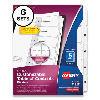 customizable-table-of-contents-ready-index-black-and-white-dividers-5-tab-1-to-5-11-x-85-white-6-sets_ave11821 - 1