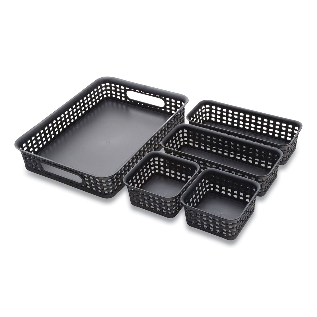 Advantus 5-pack Plastic Weave Bins - Desktop - Black - Plastic - 5 / Pack