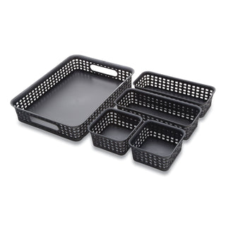 Advantus 5-pack Plastic Weave Bins - Desktop - Black - Plastic - 5 / Pack