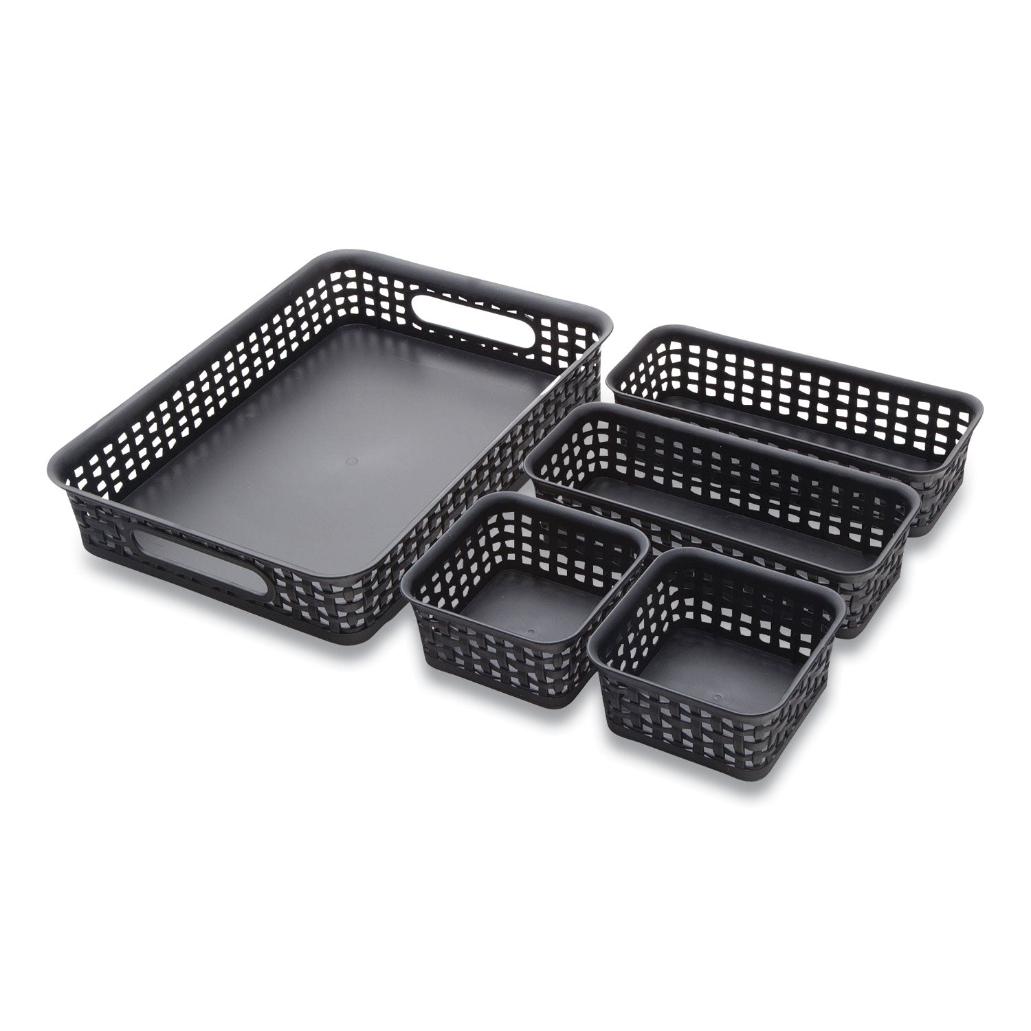 Advantus 5-pack Plastic Weave Bins - Desktop - Black - Plastic - 5 / Pack