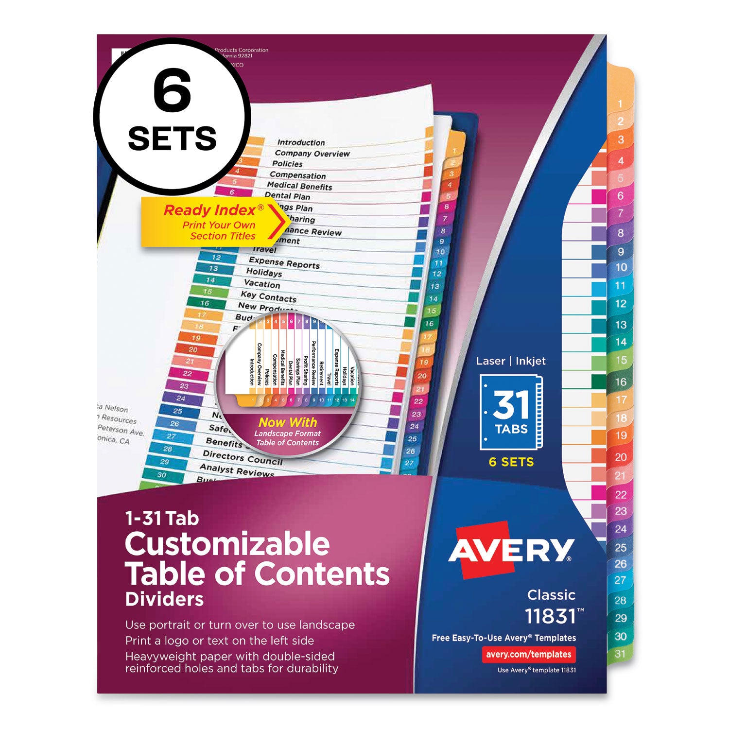 customizable-table-of-contents-ready-index-multicolor-dividers-31-tab-1-to-31-11-x-85-white-6-sets_ave11831 - 1
