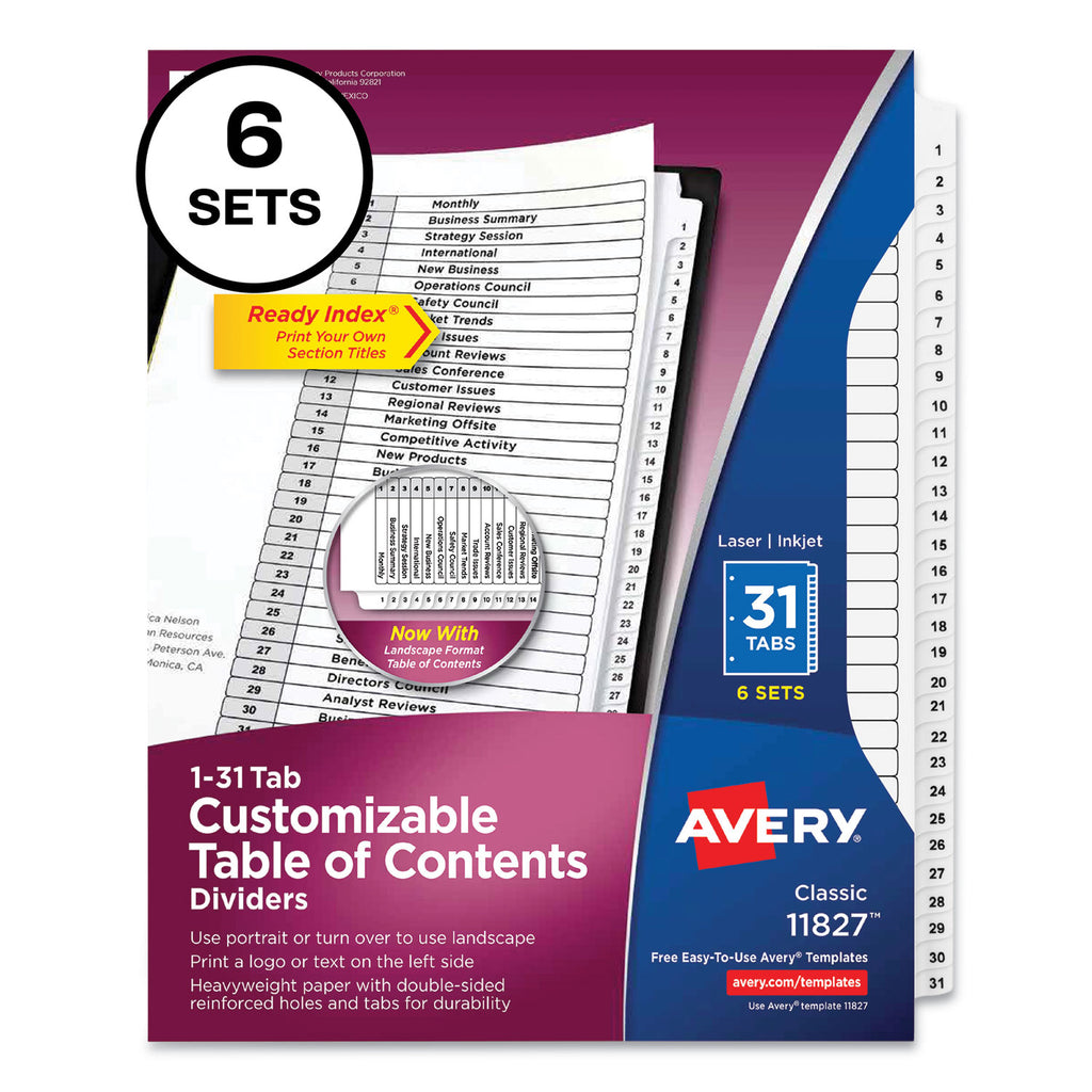customizable-table-of-contents-ready-index-black-and-white-dividers-31-tab-1-to-31-11-x-85-white-6-sets_ave11827 - 1