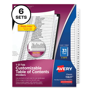 customizable-table-of-contents-ready-index-black-and-white-dividers-31-tab-1-to-31-11-x-85-white-6-sets_ave11827 - 1