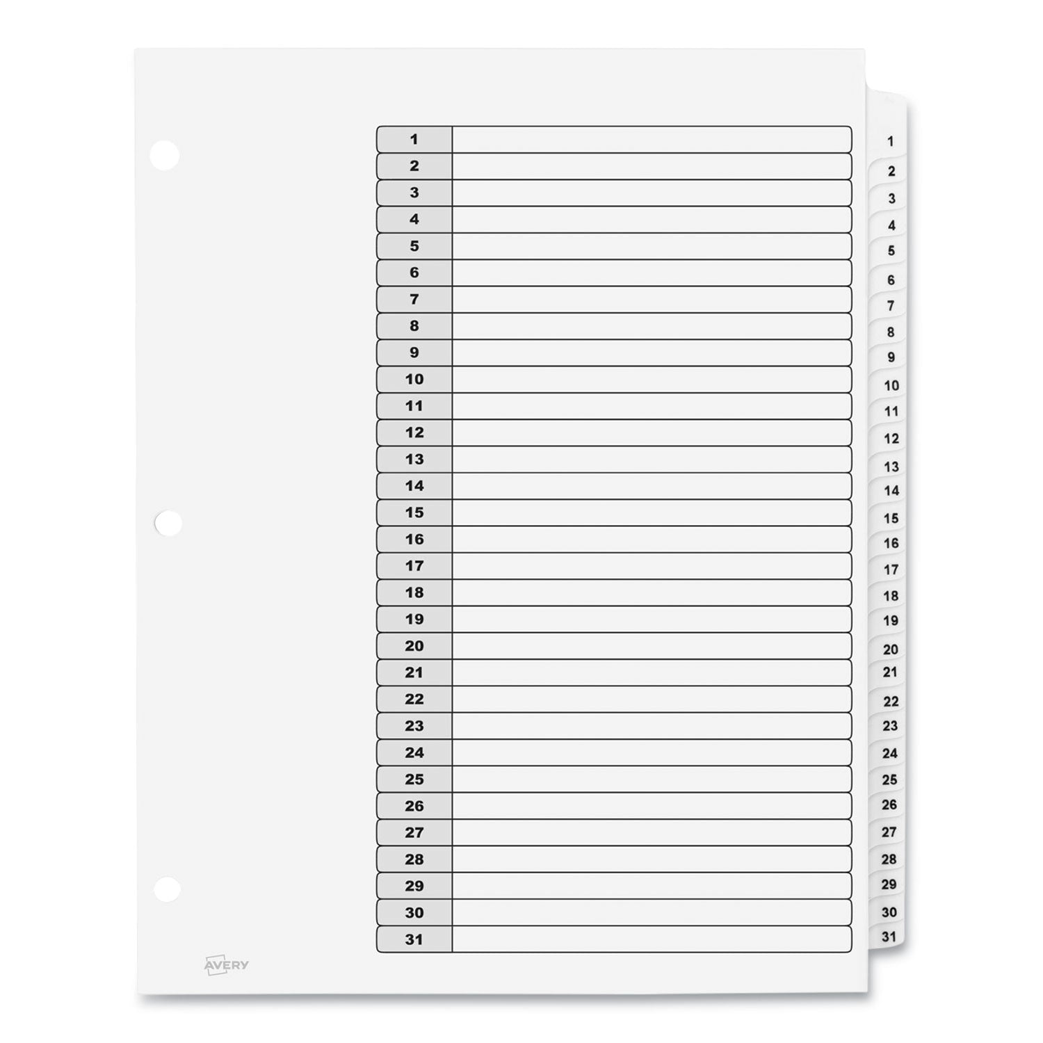 customizable-table-of-contents-ready-index-black-and-white-dividers-31-tab-1-to-31-11-x-85-white-6-sets_ave11827 - 2