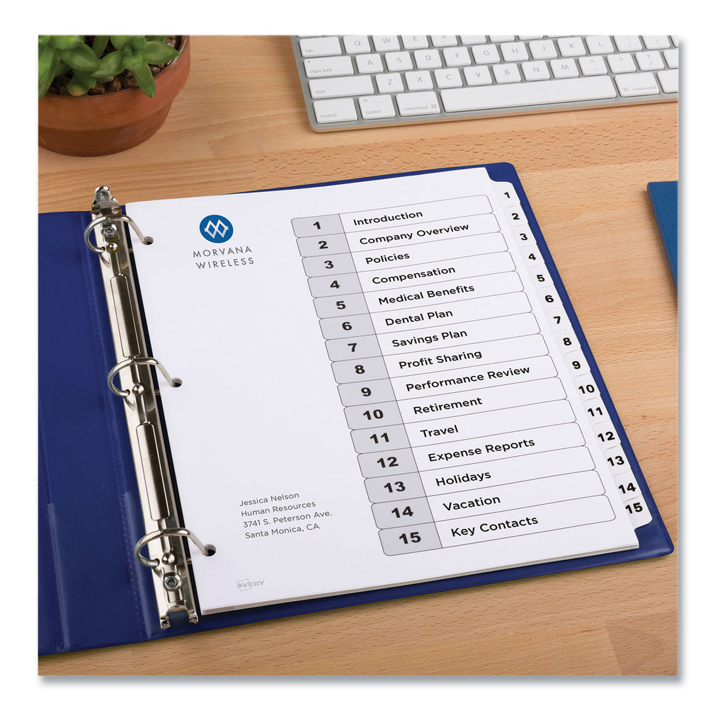 Customizable Table of Contents Ready Index Black and White Dividers, 15-Tab, 1 to 15, 11 x 8.5, White, 6 Sets - 2