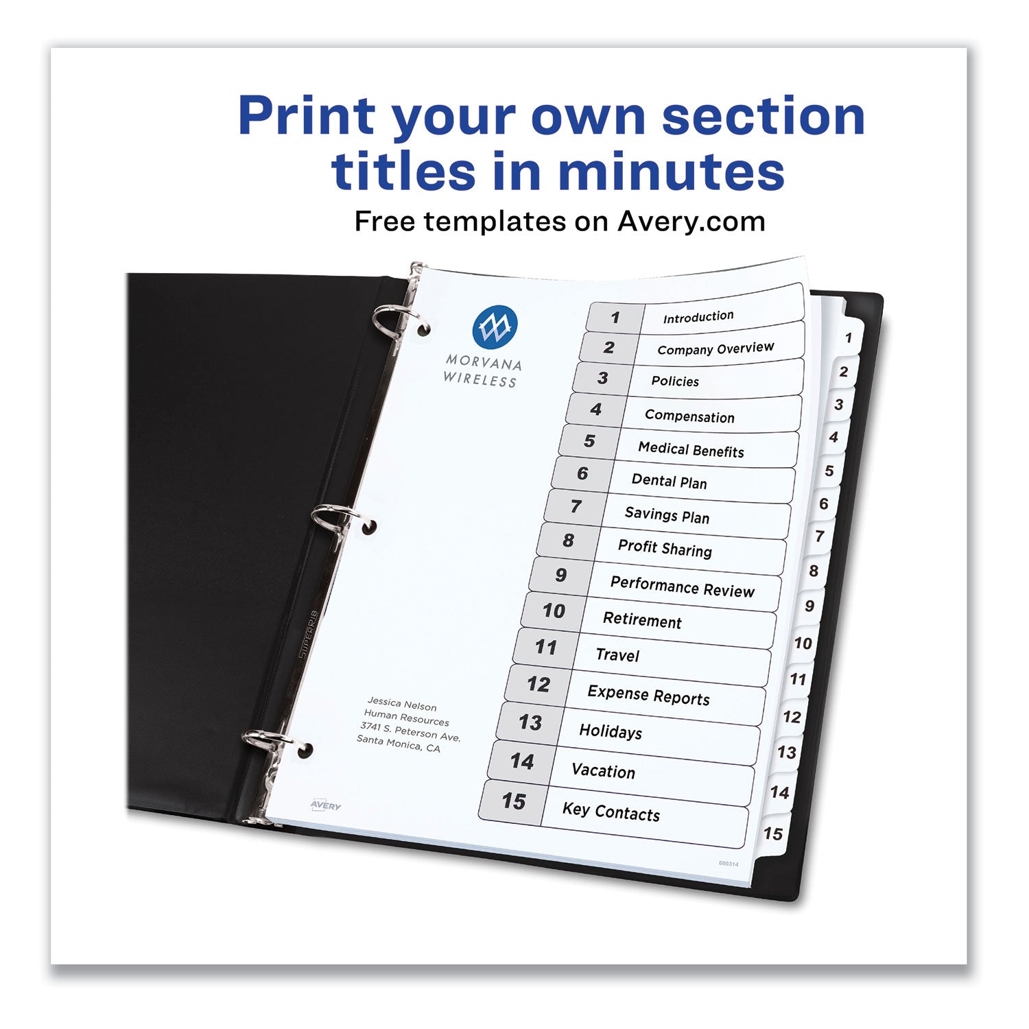 Customizable Table of Contents Ready Index Black and White Dividers, 15-Tab, 1 to 15, 11 x 8.5, White, 6 Sets - 3