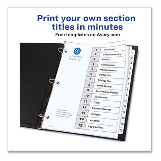 Customizable Table of Contents Ready Index Black and White Dividers, 15-Tab, 1 to 15, 11 x 8.5, White, 6 Sets - 3